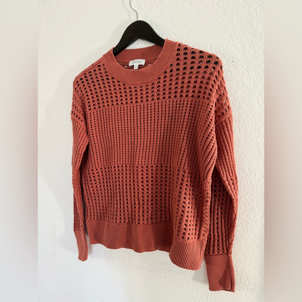 Haven Well Within Pointelle Boxy Knit Sweater Organic Cotton Size Medium - Picture 8 of 11